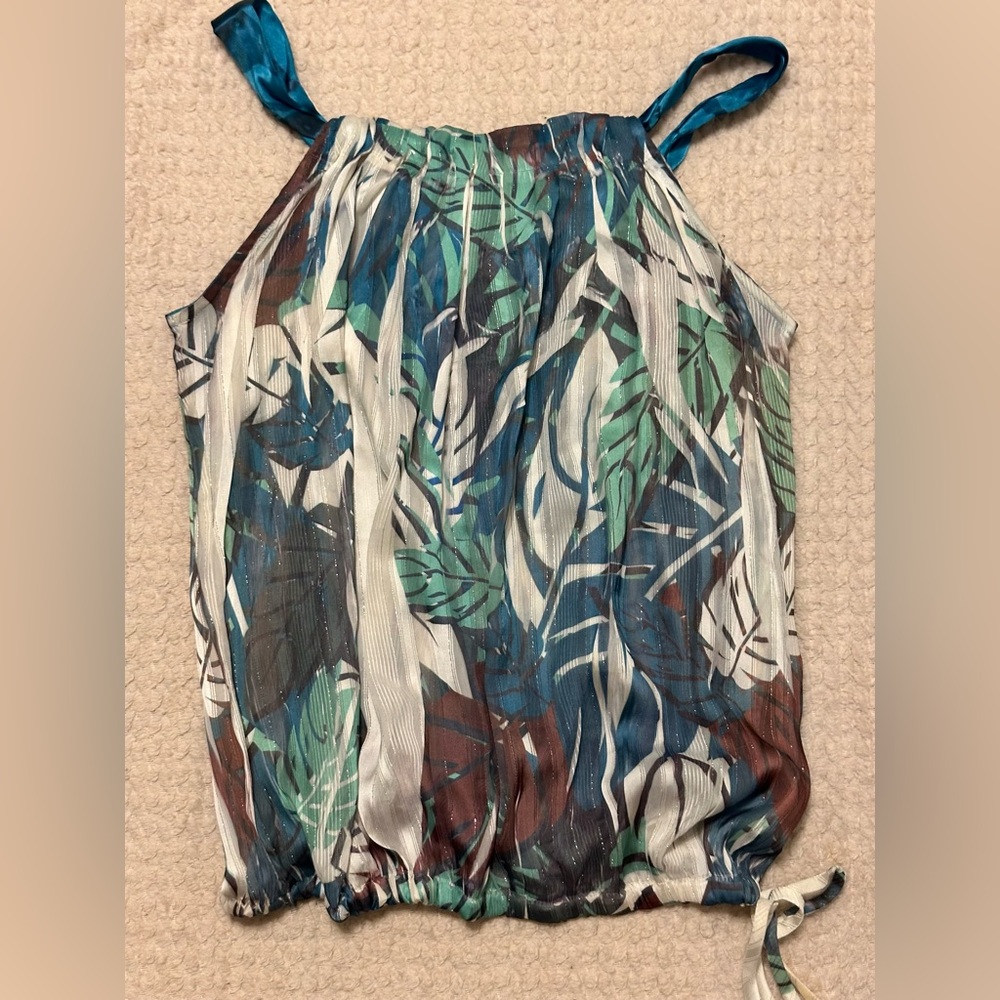 Charlotte Russe Green and Blue Ruched Sleeveless Blouse